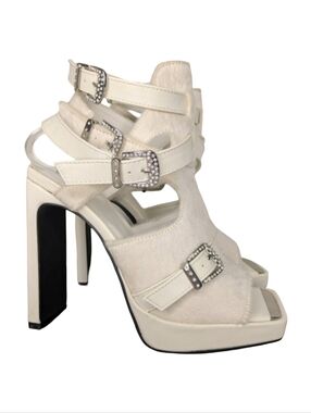 Western Fair Fur Rhinestone Strappy Square Toe Heels Size 6 NWOT